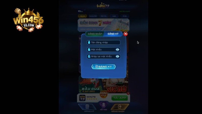 Giao diện đăng ký Win456