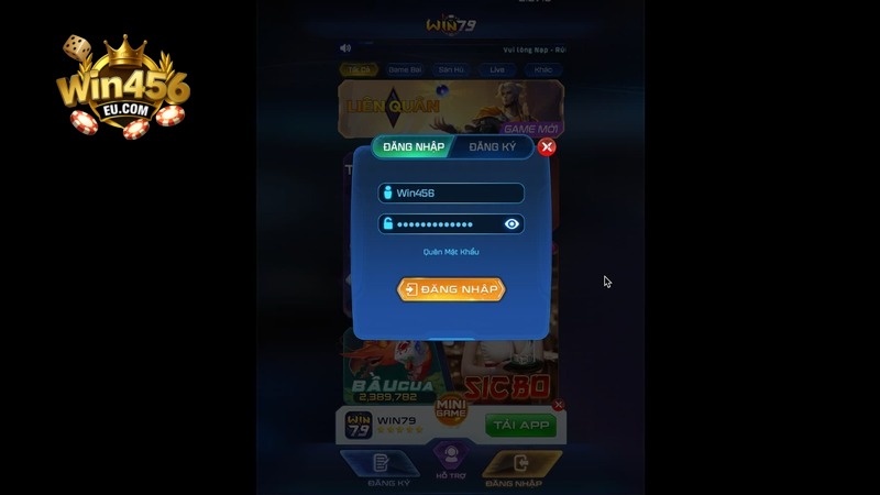 Giao diện đăng nhập Win456