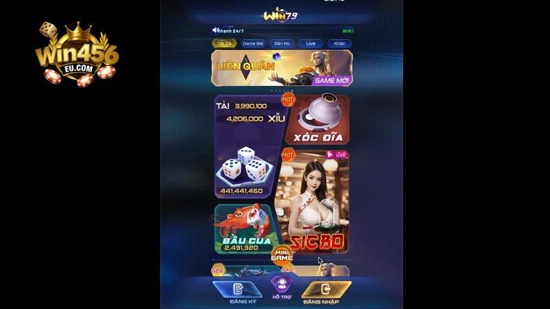 Giao diện trang chủ Win456