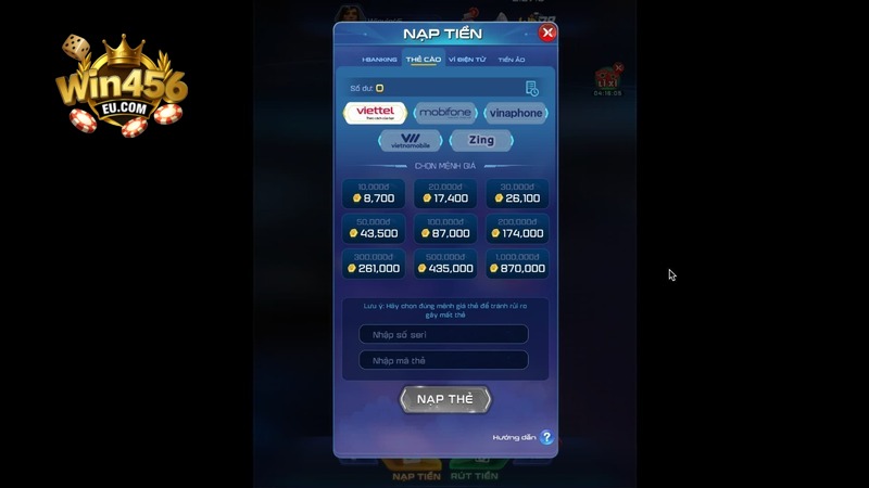 Nạp tiền qua thẻ cào Win456
